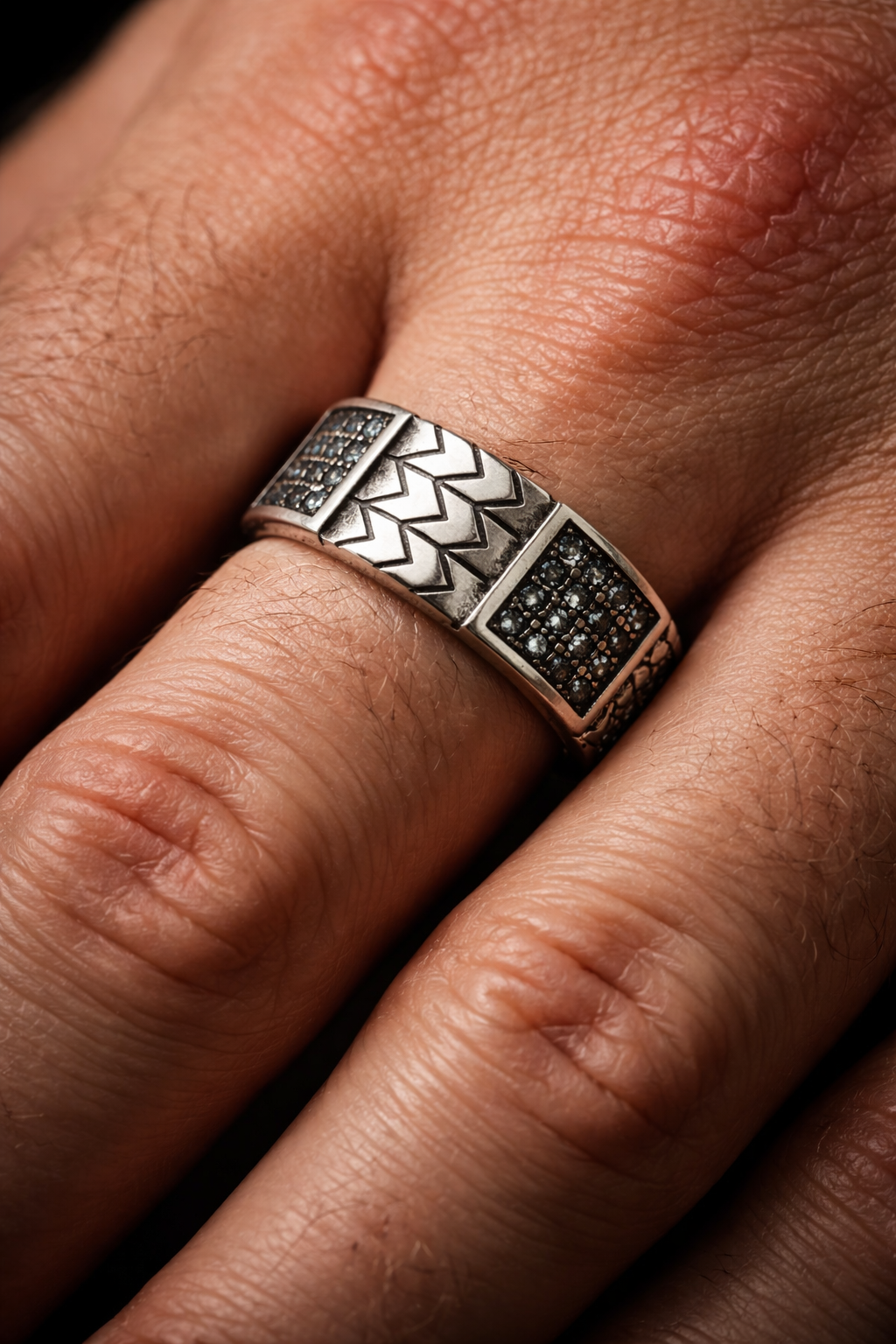 Chevron Pavé Signet Ring