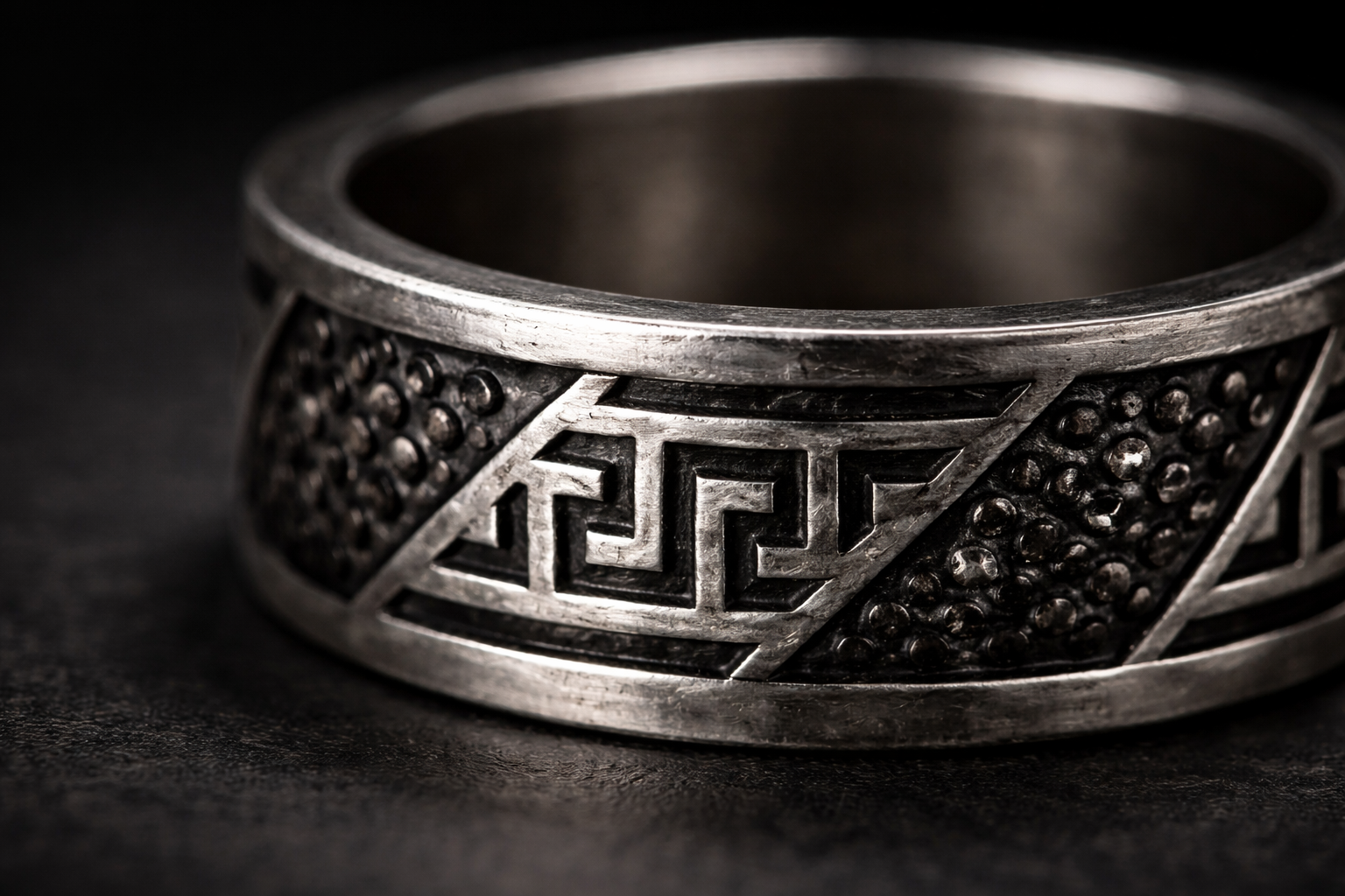 Greek Key Textured Statement Ring