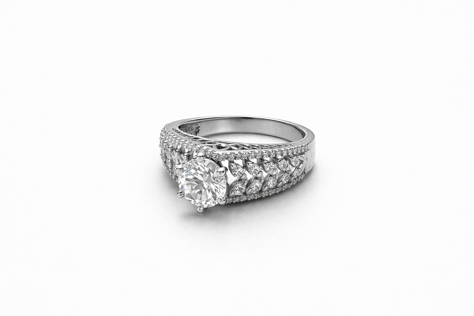 Ornate Pavé Solitaire Ring