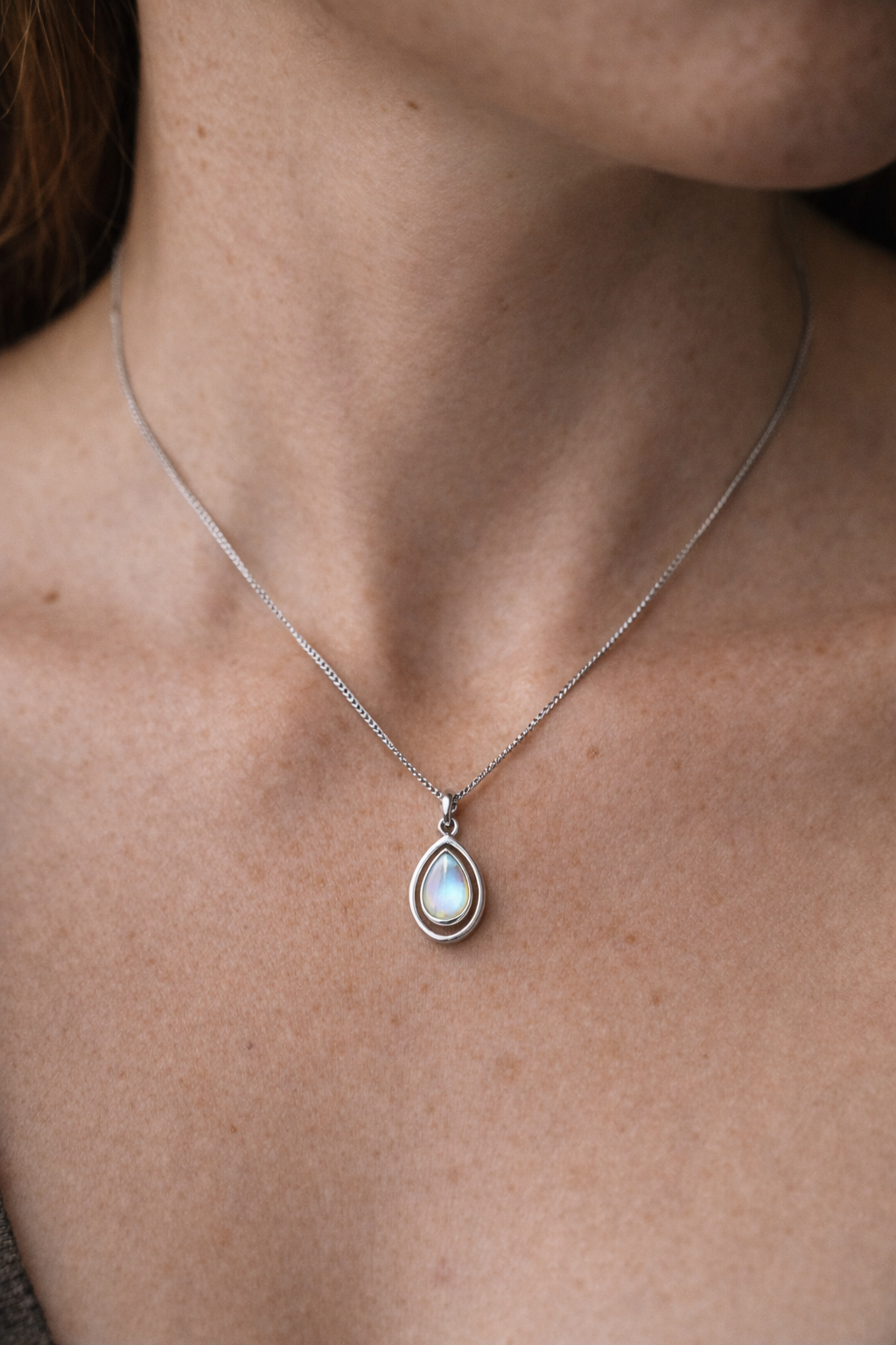Teardrop Opal Silver Necklace