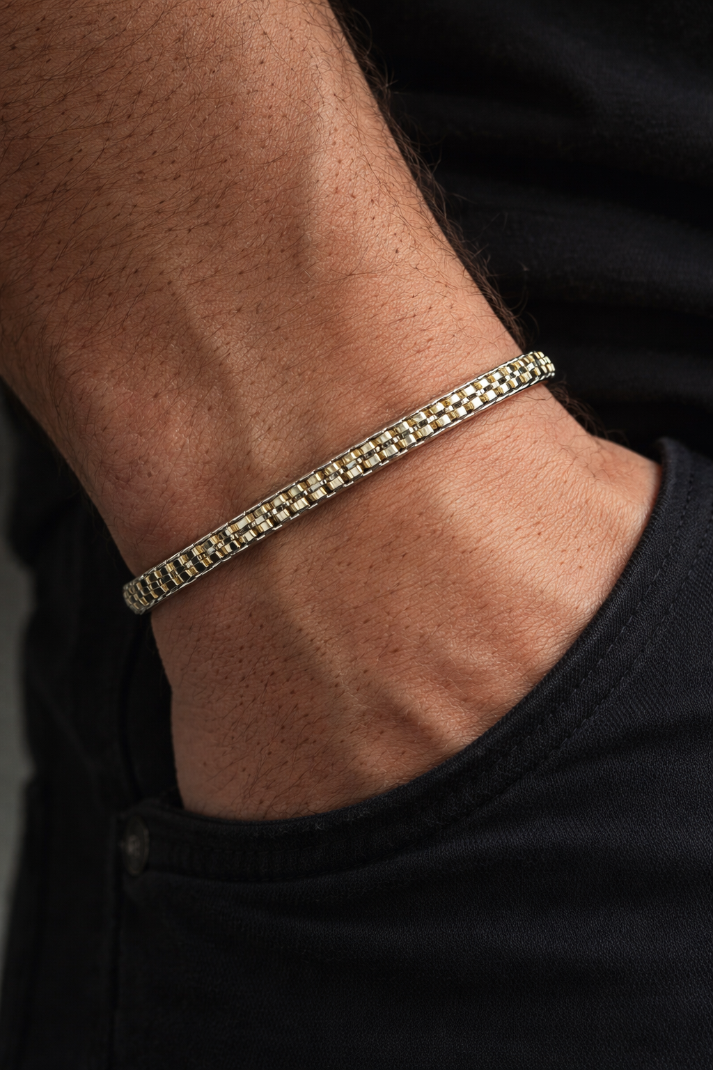 Dual-Tone Rhodium link bracelet