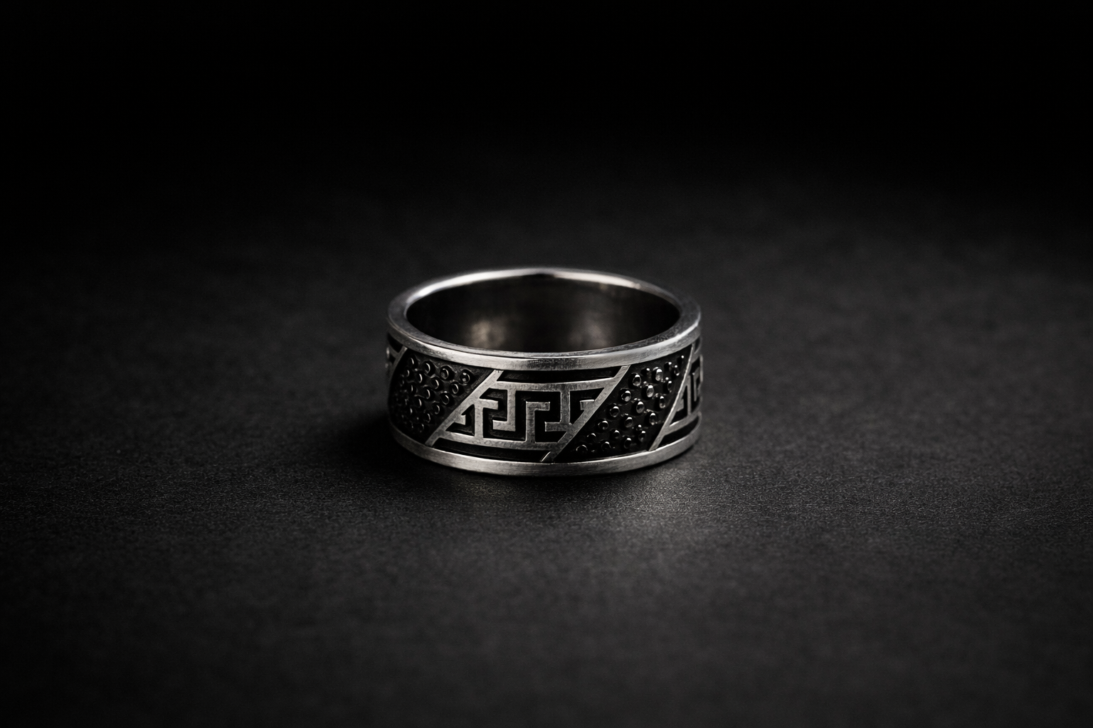 Greek Key Textured Statement Ring