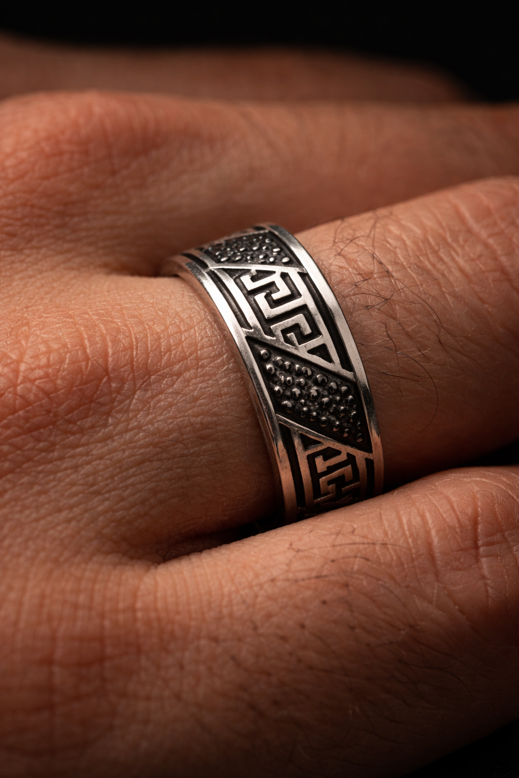 Greek Key Textured Statement Ring