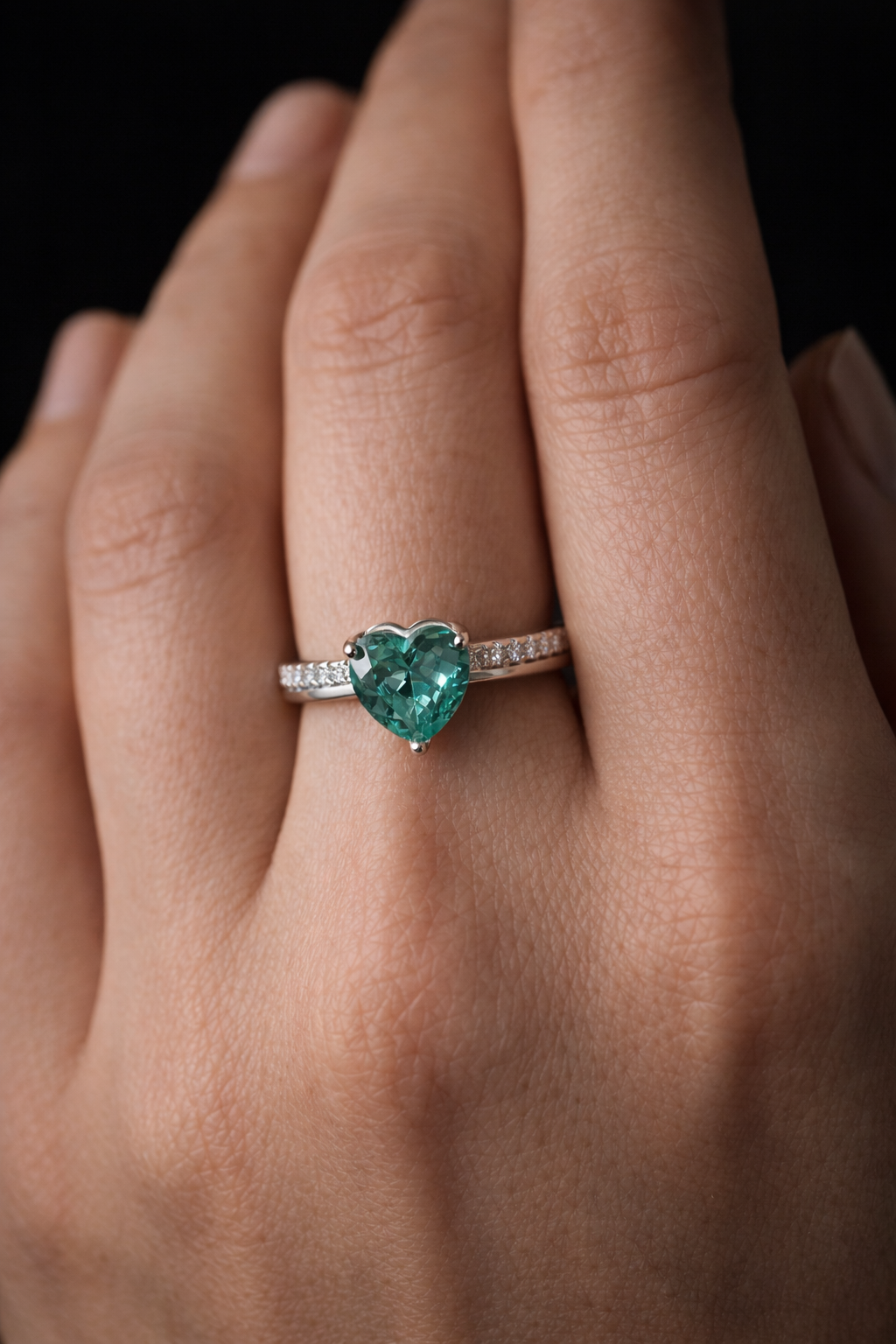 Emerald Heart Pavé Ring