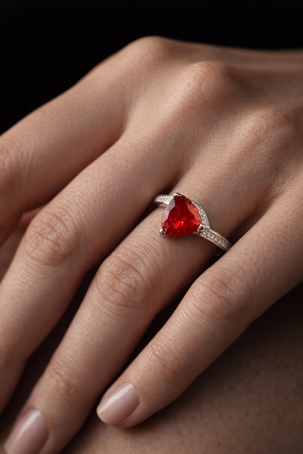 Scarlet Heart Pavé Ring