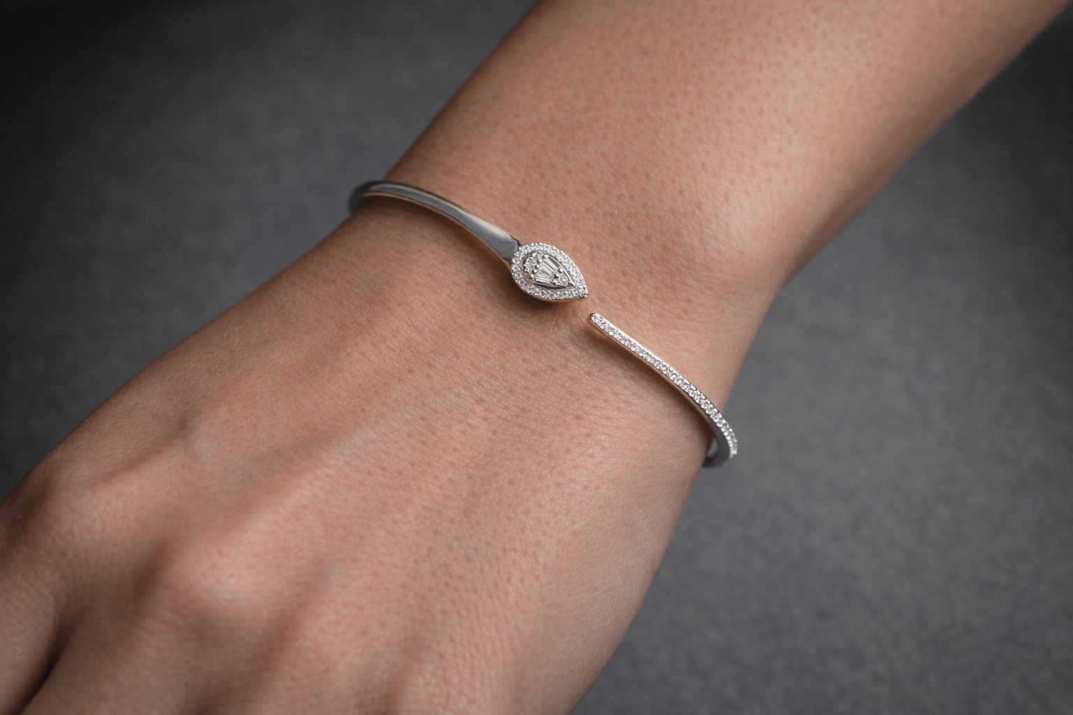 Pavé Teardrop Open Cuff Bracelet