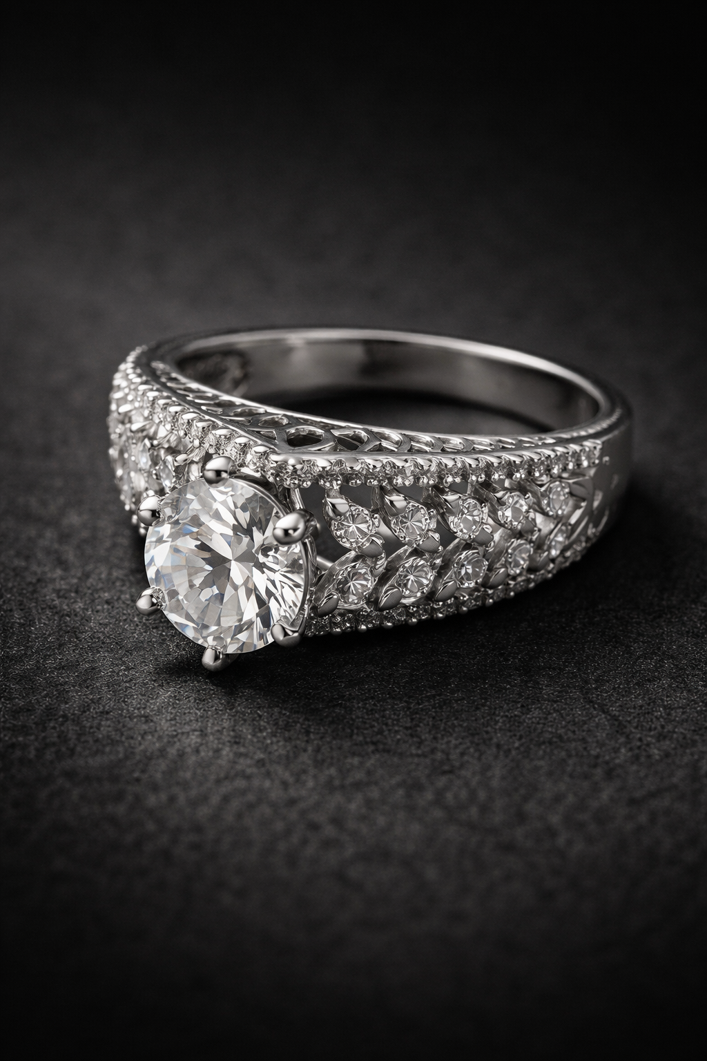 Ornate Pavé Solitaire Ring