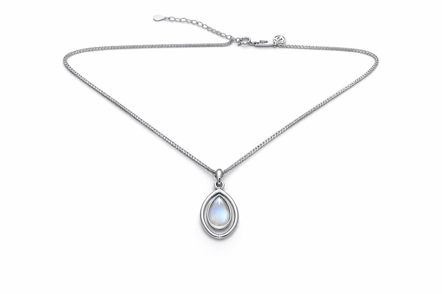 Teardrop Opal Silver Necklace